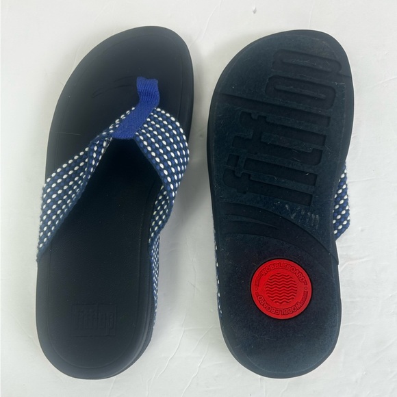 Fitflop Womens 10 Surfa Toe Posts Wedge Sandal Blue White Comfy Casual Flip Flop - Picture 11 of 12